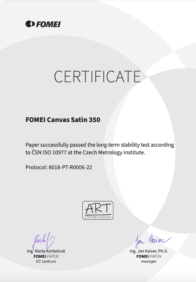 FOMEI Canvas Satin Certyfikat